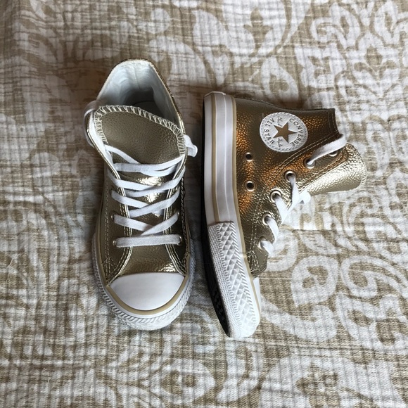 Converse Other - Converse Girl’s Leather Hightops - Gold